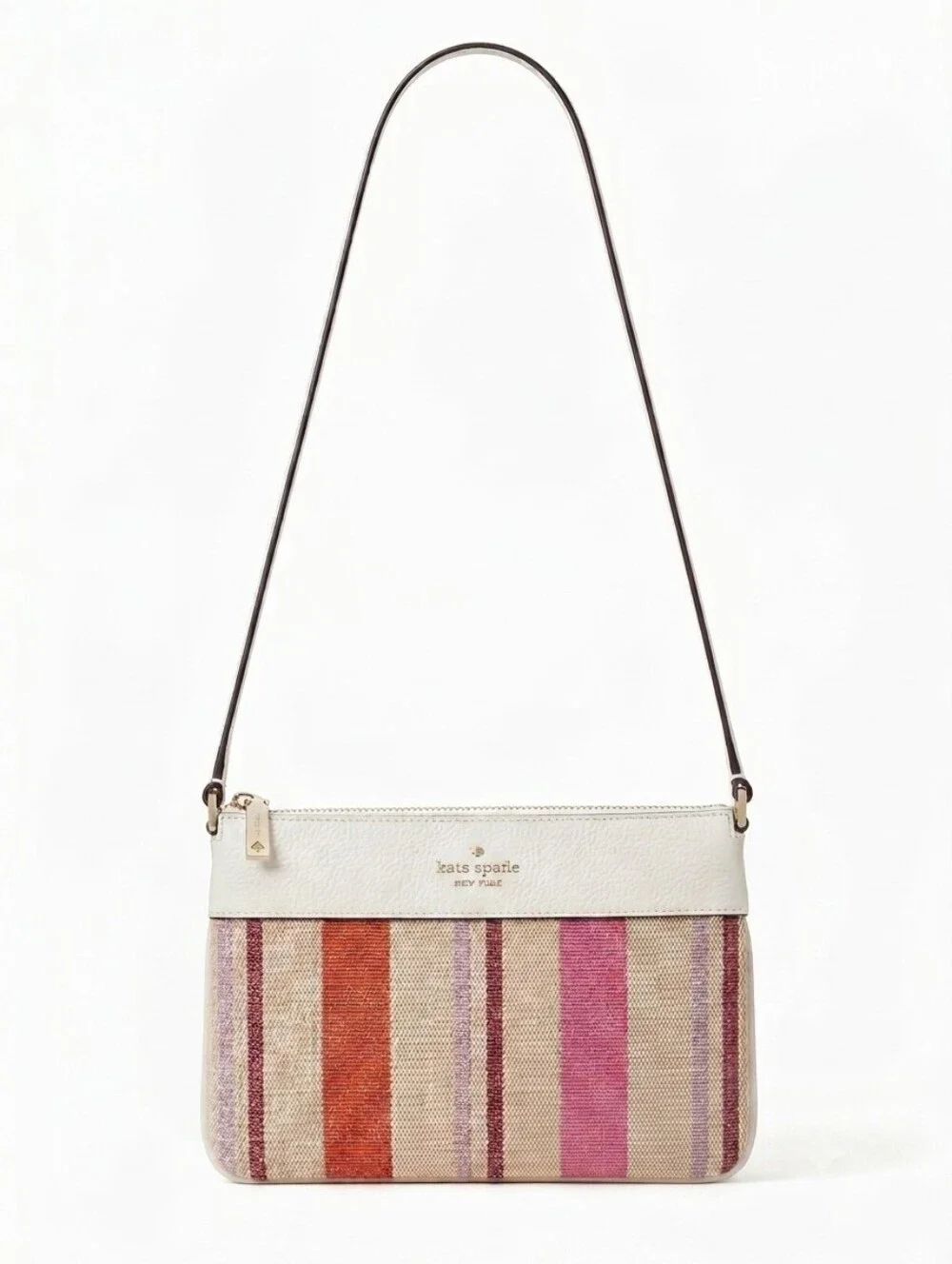 kate spade Cream, Pink & Orange Striped Canvas With Leather Trim Crossbody Bag